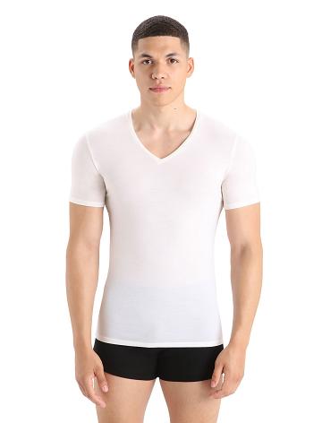 Icebreaker Merino Anatomica Rövid Sleeve V Neck T-Shirt Férfi Fehérnemű Fehér | HU 1294CTVE